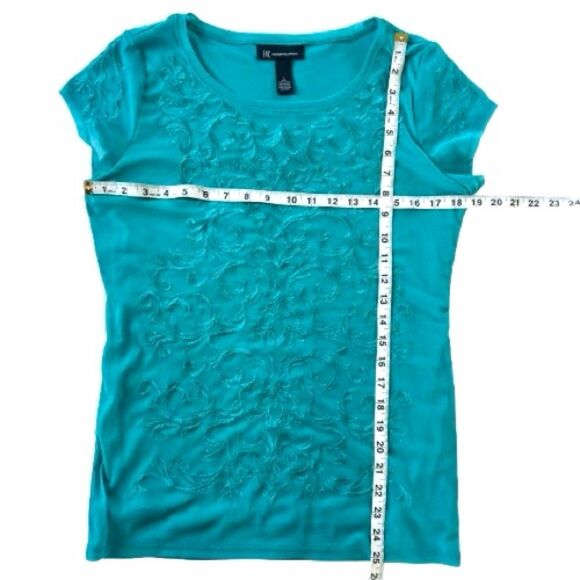 INC International Concepts Embroidered Overlay Teal Green Top Blouse SZ L - Picture 3 of 9